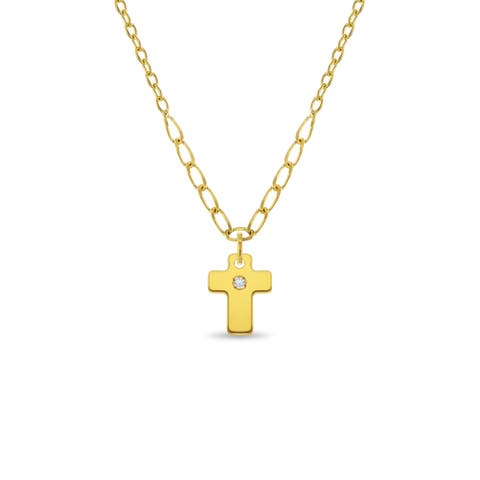 14k Cross Pendant CZ Womens Necklace