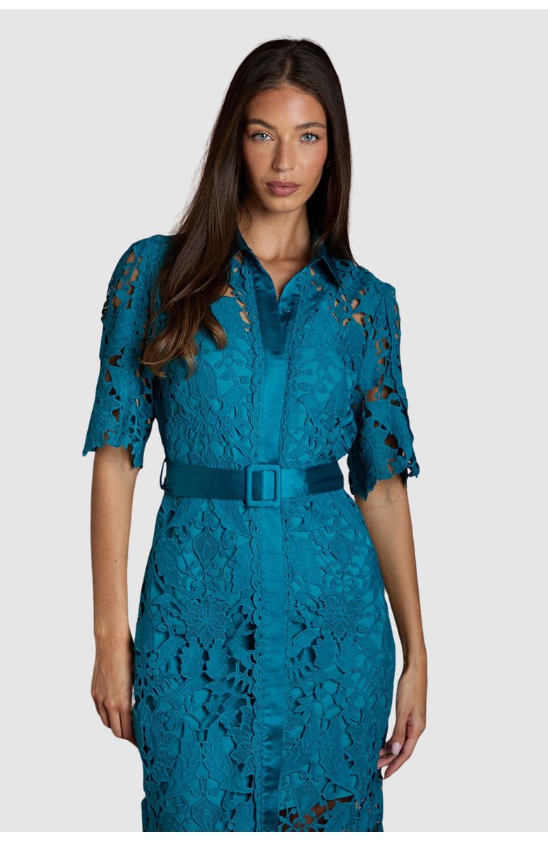 Coast Lace Short Sleeve Shirt Dress, Alternate, color, Teal