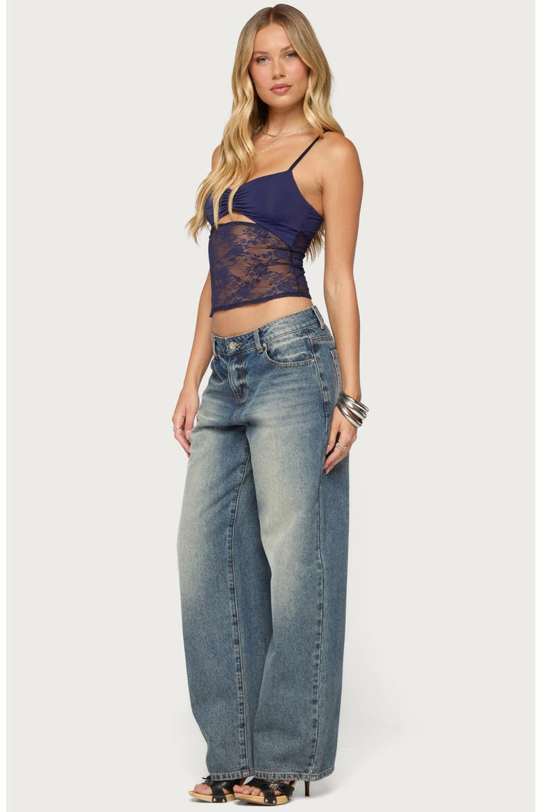 Damarie Cutout Ruched Lace Camisole, Alternate, color, NAVY