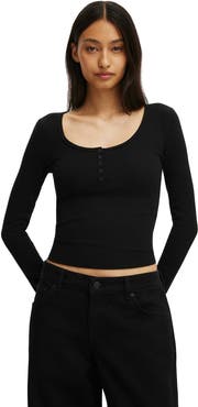 Cotton On Women's Blake Rib Scoop Henley Long Sleeve