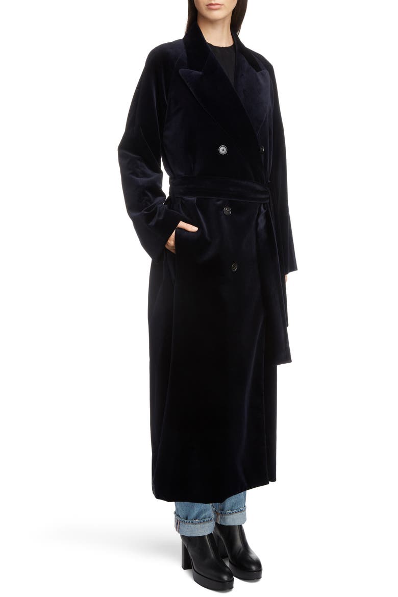 Belted Velvet Coat, Alternate, color, NAVY/BLUE