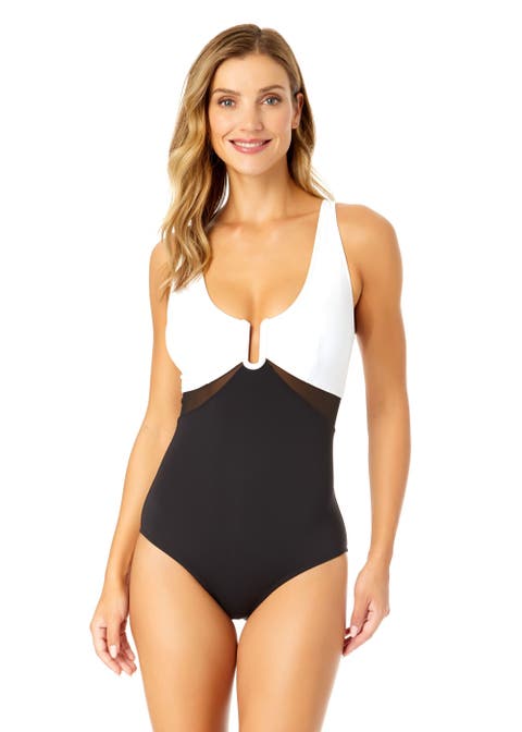 Women's Mesh Around U Ring Mesh Insert One Piece Swimsuit