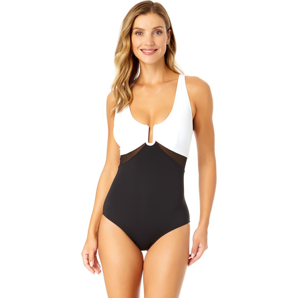 ANNE COLE MESH AROUND U RING MESH INSERT ONE PIECE SWIMSUIT