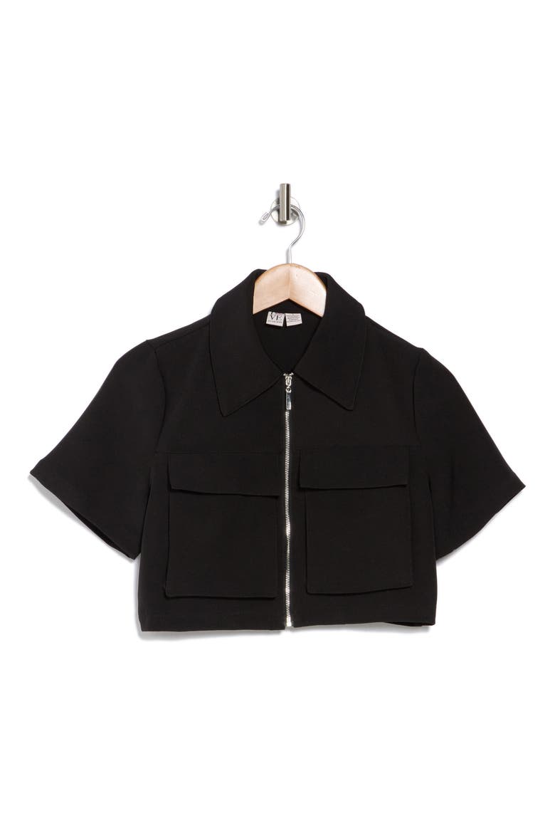 Barcelona Short Sleeve Crop Utility Jacket, Alternate, color, BLACK