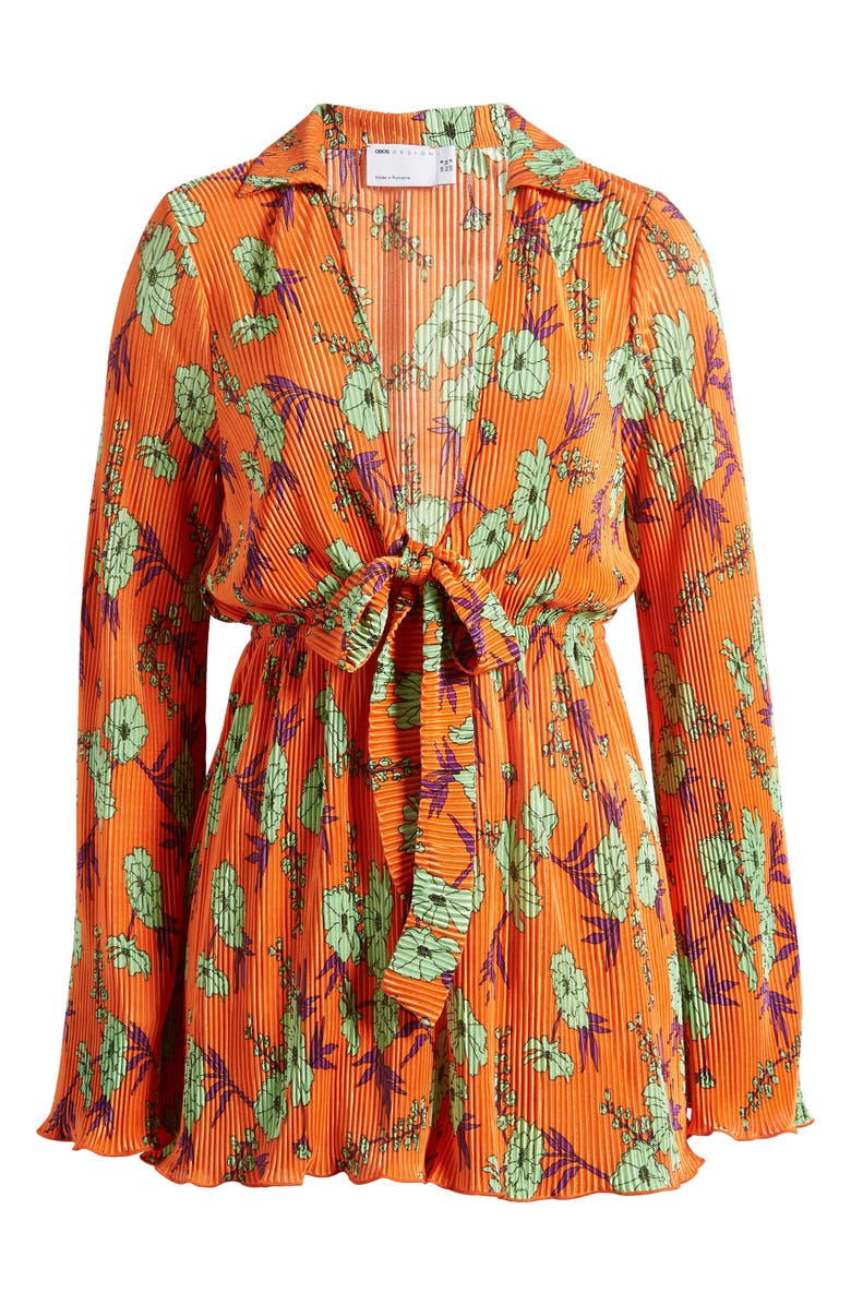 ASOS DESIGN Floral Long Sleeve Plissé Romper, Alternate, color,