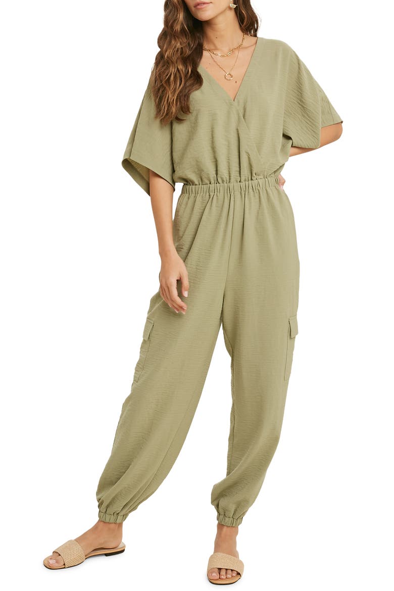 V-Neck Jumpsuit, Main, color, S OLIVE