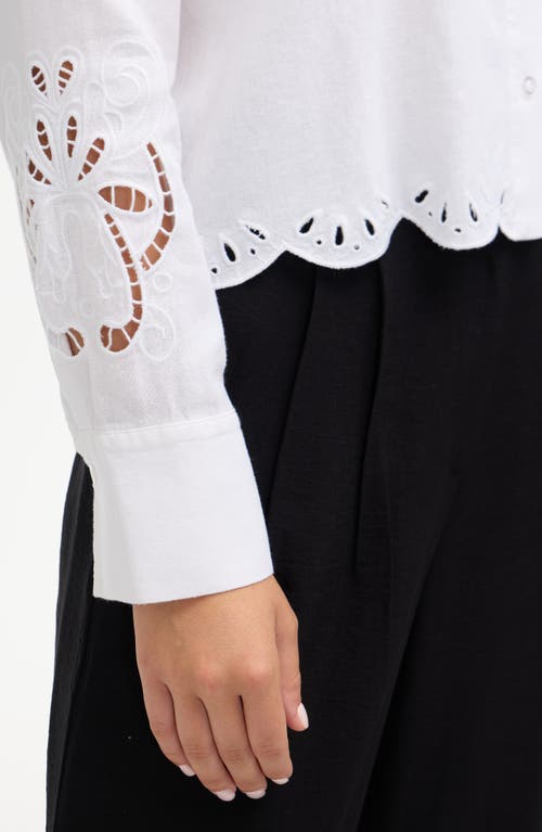 Ellen Tracy Eyelet Inset Button-up Shirt In White
