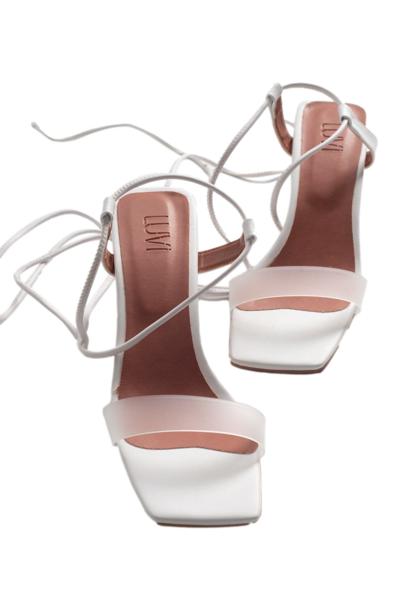 Prologue Shoes Rhea Block Heel Sandal, Main, color, White Faux Leather