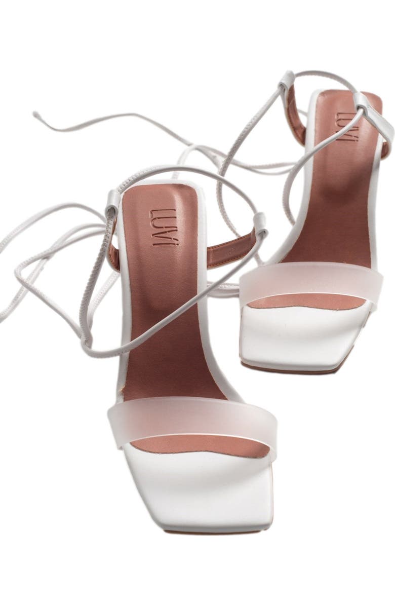 Prologue Shoes Rhea Block Heel Sandal, Main, color, White Faux Leather