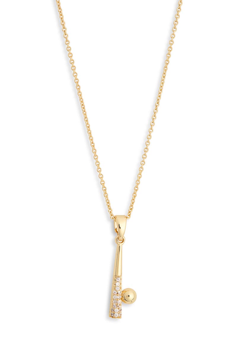 Cubic Zirconia Baseball & Bat Pendant Necklace, Alternate, color, CLEAR- GOLD