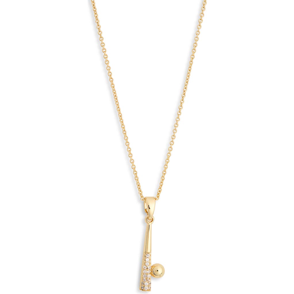 Leith Cubic Zirconia Baseball & Bat Pendant Necklace In Gold