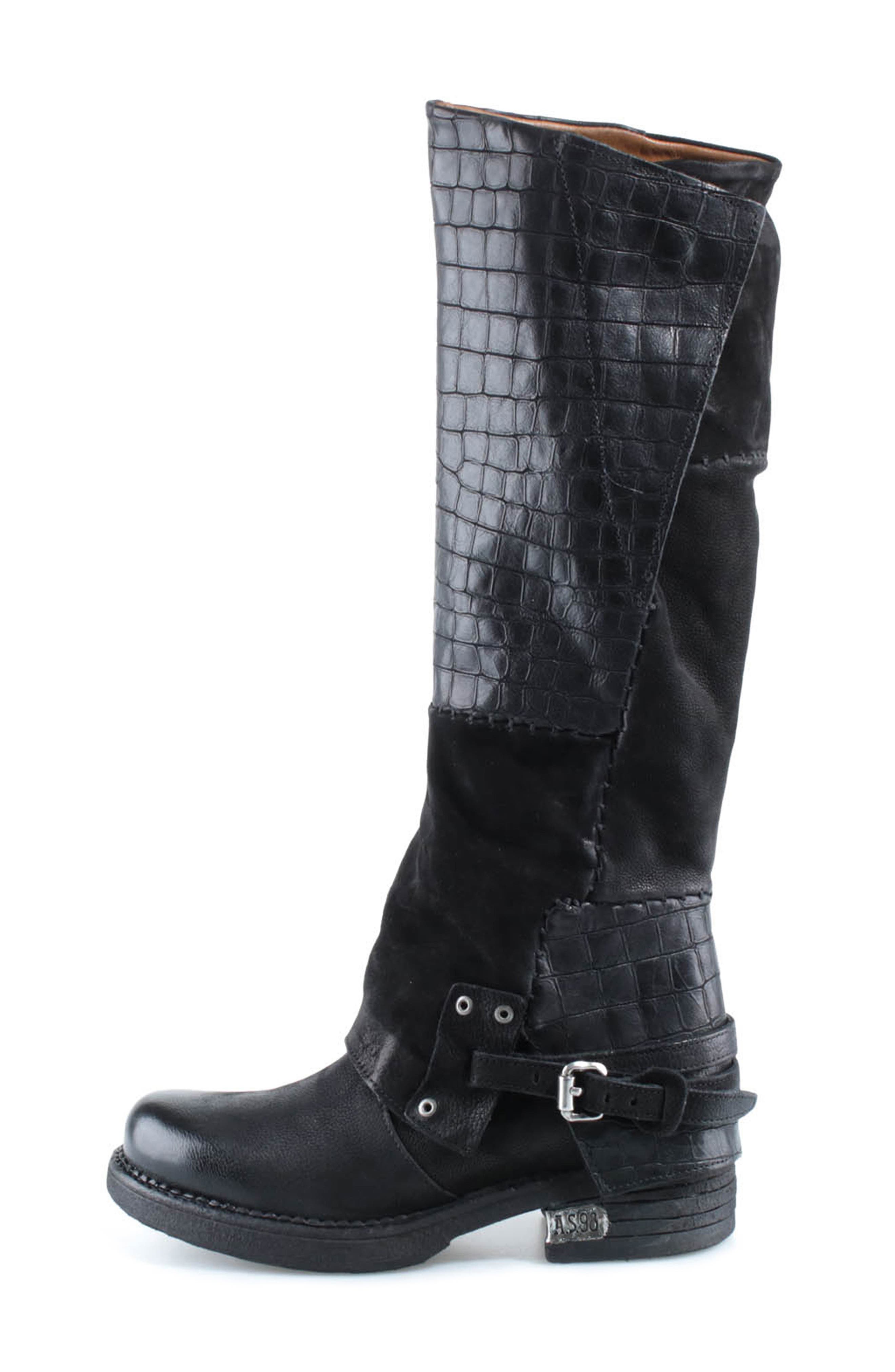 Perkins Croc Embossed Leather Boot, Alternate, color, BLACK