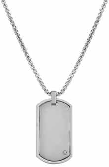 GEOFFREY BEENE Men's Stainless Steel Cubic Zirconia Dog Tag Pendant Necklace