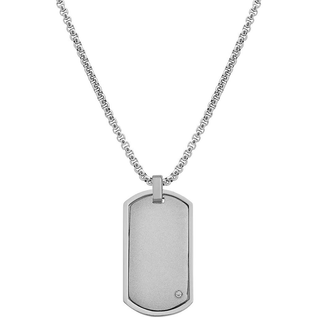 Geoffrey Beene Stainless Steel Cubic Zirconia Dog Tag Pendant Necklace