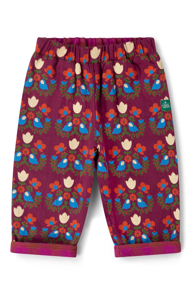 Kids' Folk Birds Reversible Organic Cotton Trousers, Main, color, PURPLE