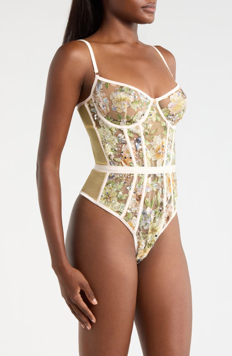 KILO BRAVA Sequin Embroidered Underwire Bodysuit, Alternate, color, Champagne Sparkle