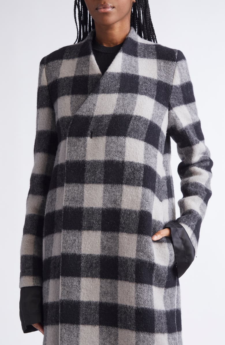 Rick Owens Museum Check Wool Coat, Alternate, color, Black Plaid