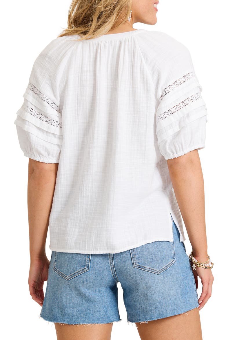 Lace Inset Cotton Gauze Button-Up Shirt, Alternate, color, WHITE