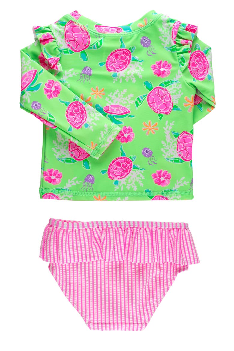 Kids' Long Sleeve Ruffle Hem Two-Piece Rashguard Swimsuit, Alternate, color, GREEN