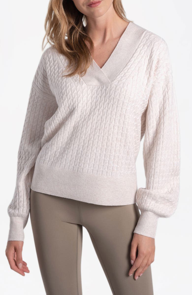 Lole Camille Cable Knit Pullover Sweater, Main, color, Dew Heather