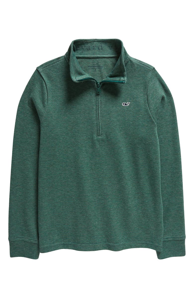 vineyard vines Kids' Saltwater Stripe Quarter Zip Sweatshirt, Main, color, Charleston Green