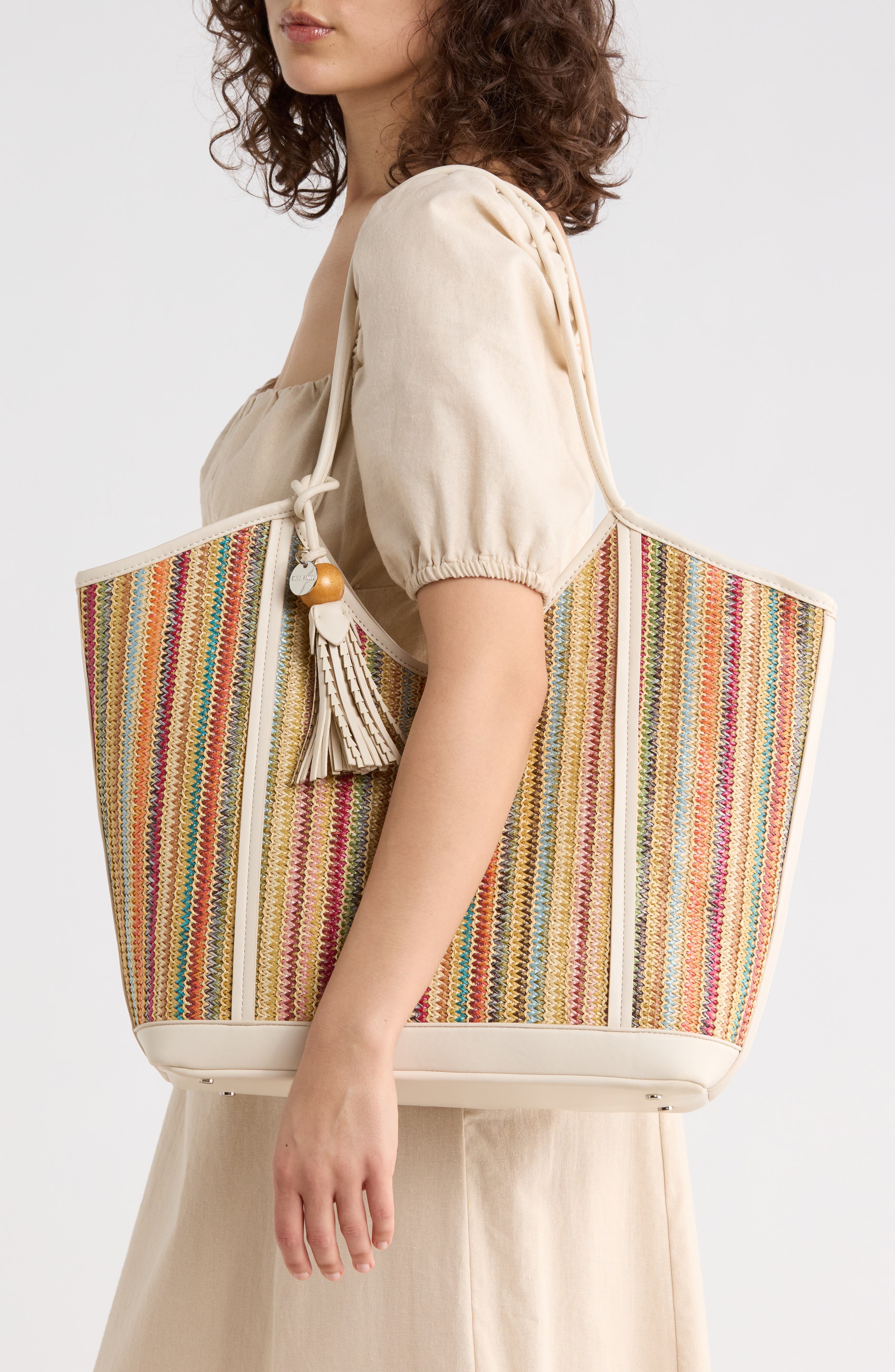Belliot Tote, Alternate, color, MULTI STRIPE RAFFIA / VANILLA