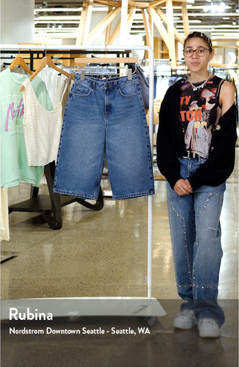 Lila High Waist Loose Knee Length Denim Shorts, sales video thumbnail