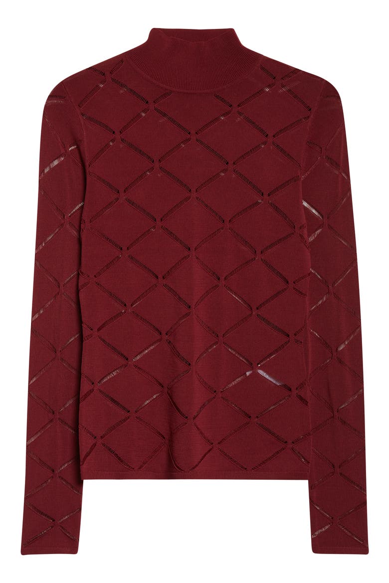 Serene Open Stitch Mock Neck Sweater, Alternate, color, RASPBERRY RED