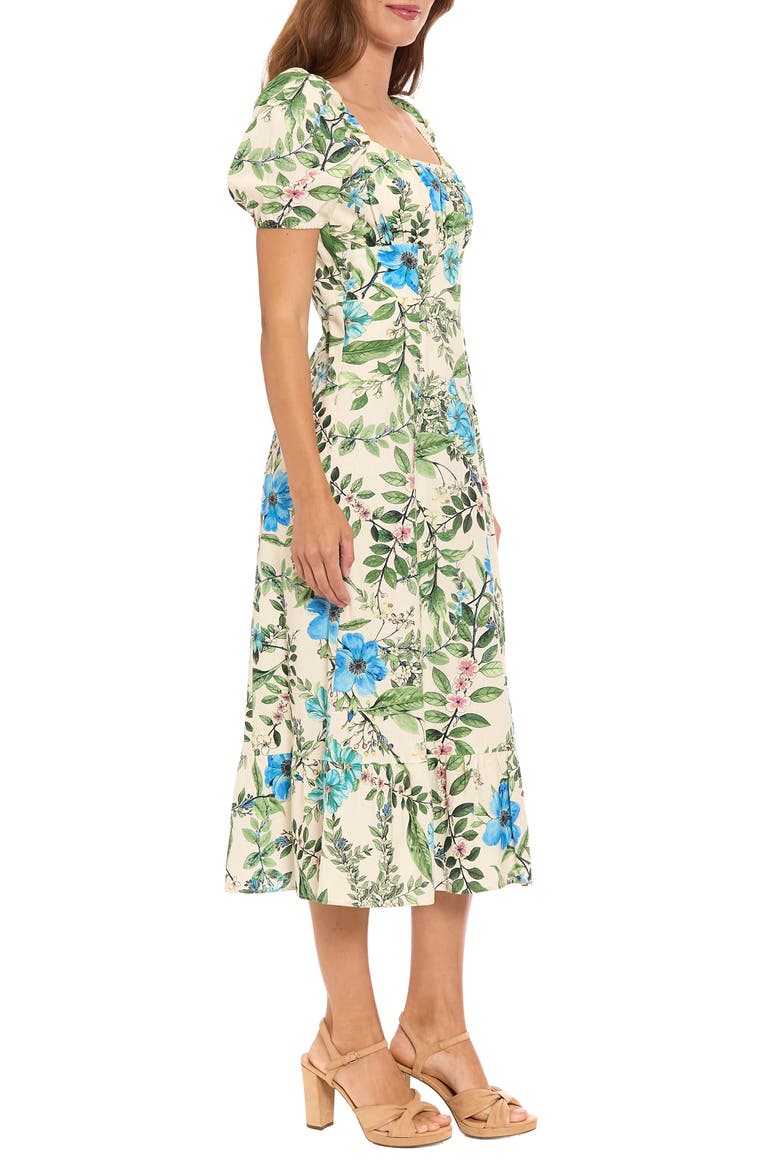 Puff Sleeve Midi Sundress, Alternate, color, CREAM/ BLUE/ GREEN