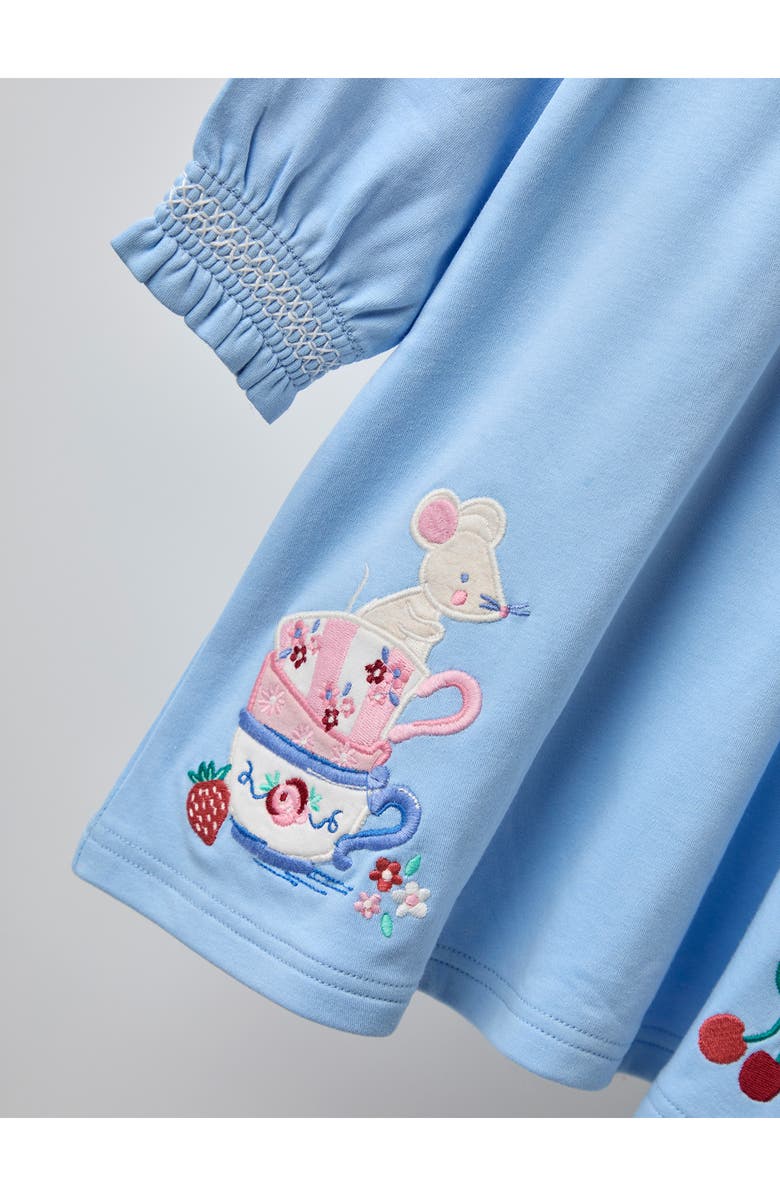 JOJO MAMAN BEBE Kids' Mouse & Teacup Appliqué Long Sleeve Cotton Party Dress, Alternate, color, Blue