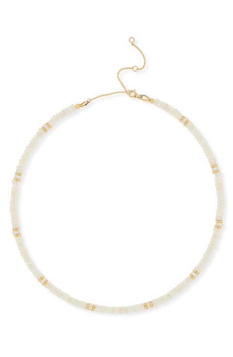14K Gold Iris White Opal Beaded Necklace