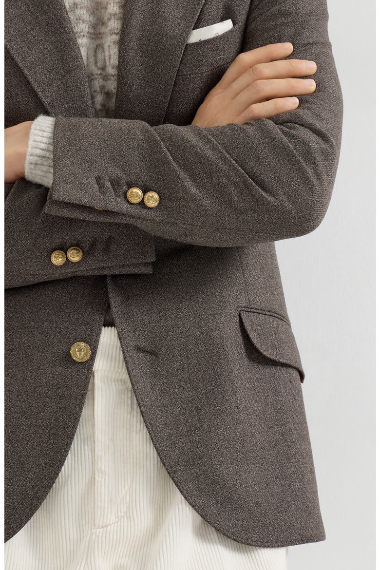 Mouliné virgin wool twill deconstructed Cavallo blazer, Alternate, color, Brown