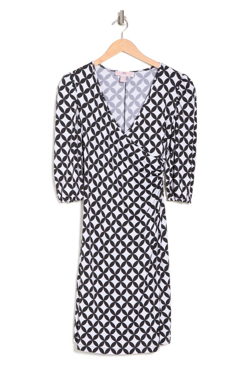 Amelia Ruched Wrap Dress, Alternate, color, REVERSE RETRO GEO
