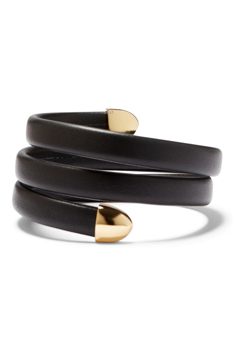 Leather Wrap Bracelet, Alternate, color, GOLD/ BLACK