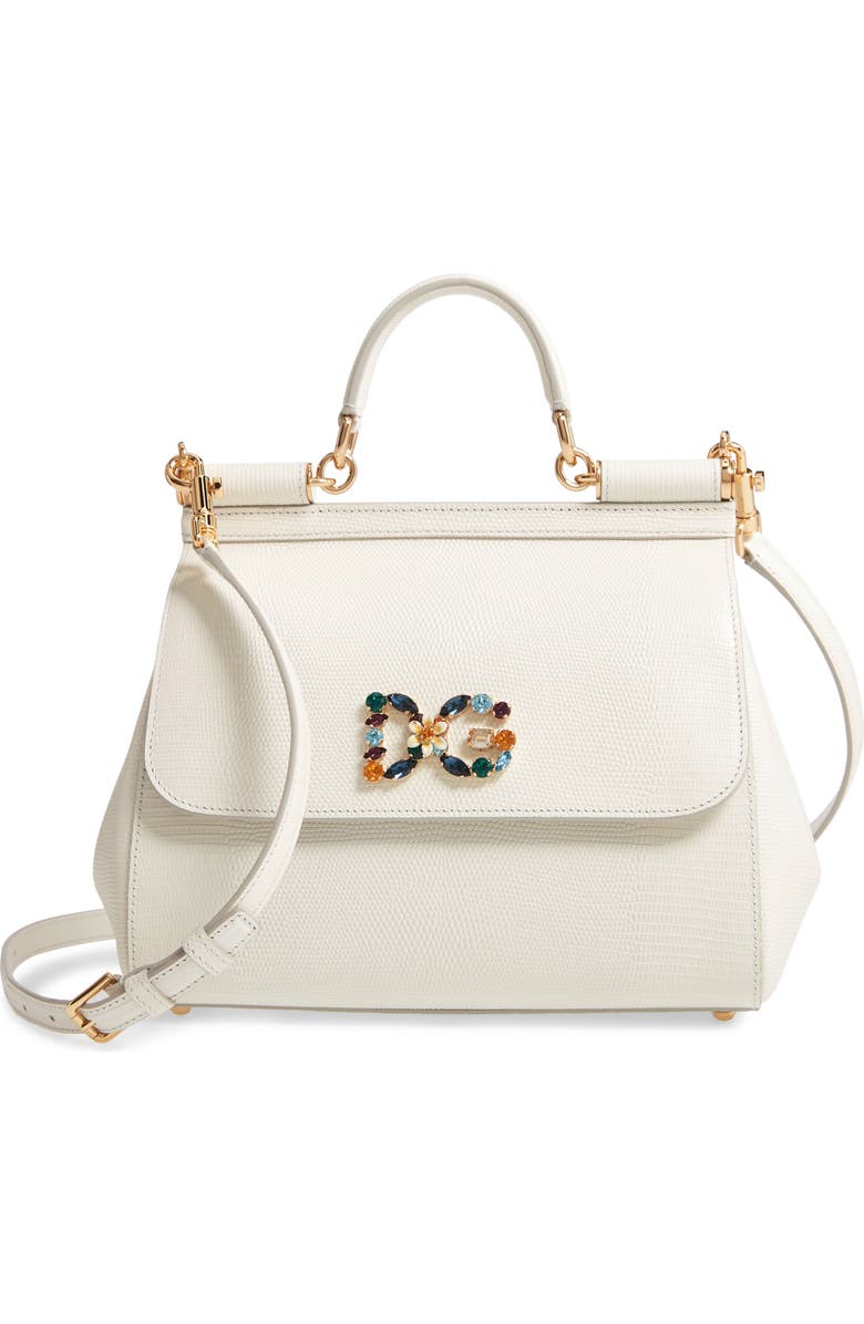 Dolce&Gabbana Miss Sicily St. Iguana Top Handle Leather Satchel, Main, color,