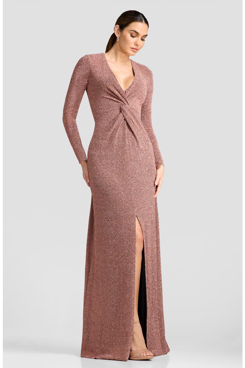 Aya Front Twist Long Sleeve Gown, Alternate, color, COPPER