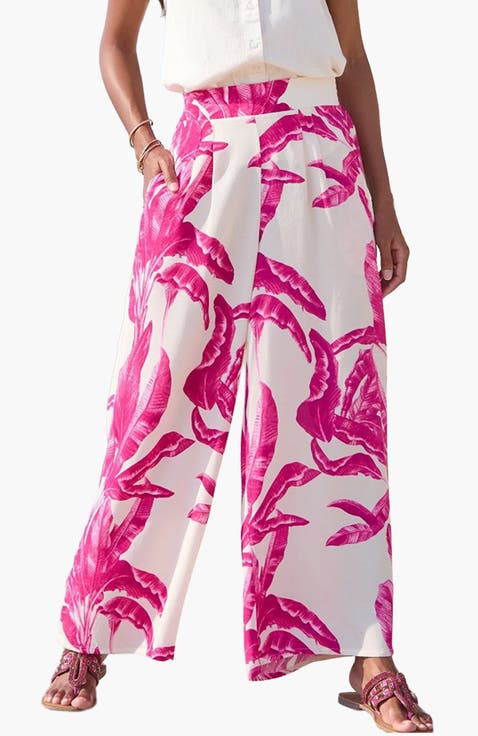 Tropical Print Wide Leg Pants