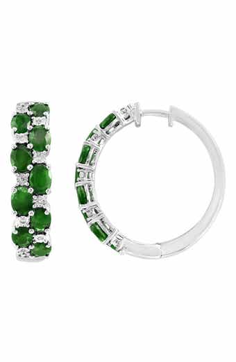Sterling Silver Gemstone & Diamond Hoop Earrings