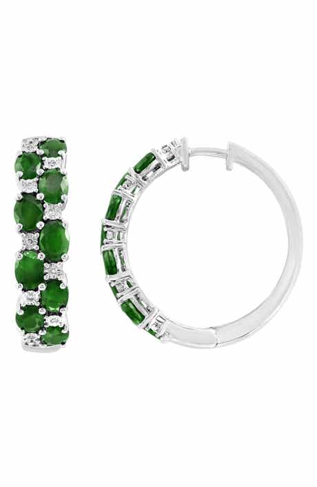 Sterling Silver Gemstone & Diamond Hoop Earrings