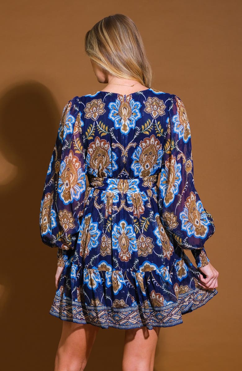 FLYING TOMATO Print Long Sleeve Minidress, Alternate, color, Navy