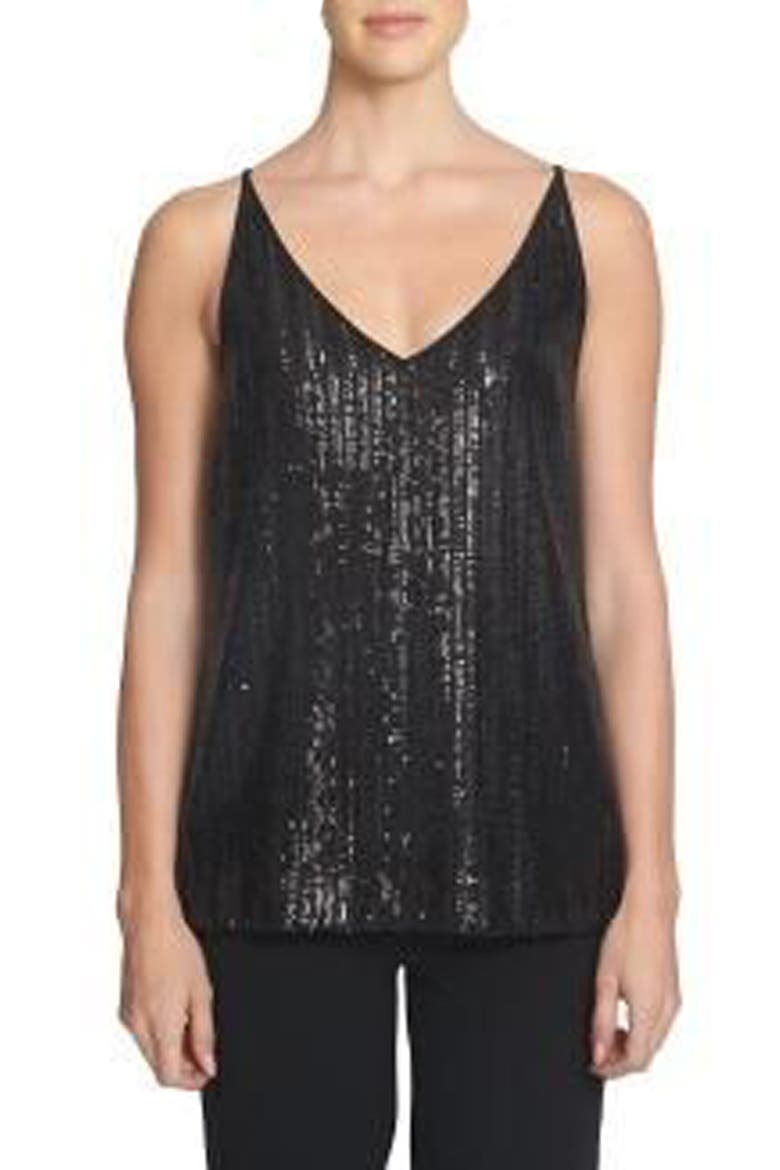 Sequin Cutout Tank Top, Main, color, RICH BLACK