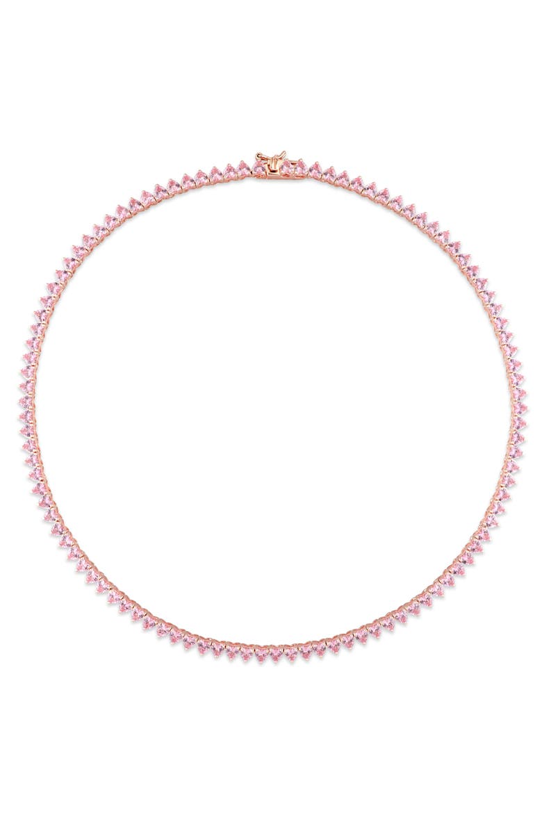 Pink Cubic Zirconia Heart Tennis Necklace, Alternate, color, Pink CZ