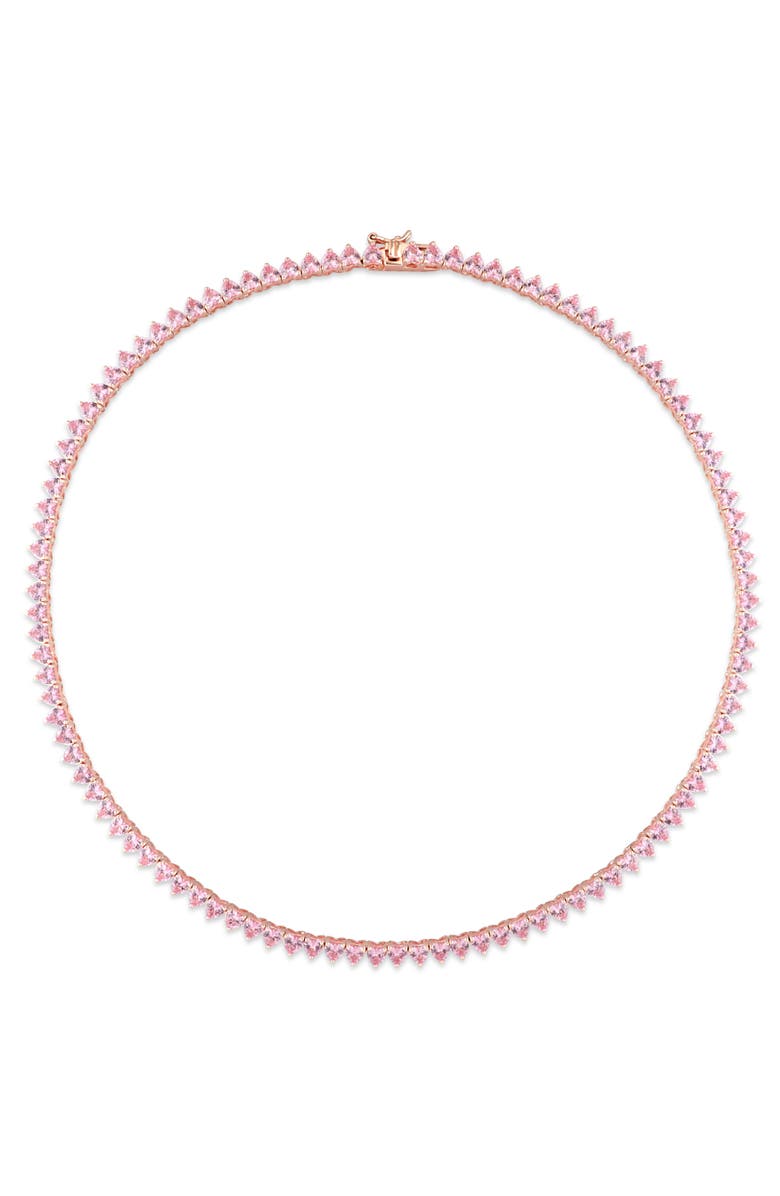 Julianna B. Pink Cubic Zirconia Heart Tennis Necklace, Alternate, color, Pink Cz