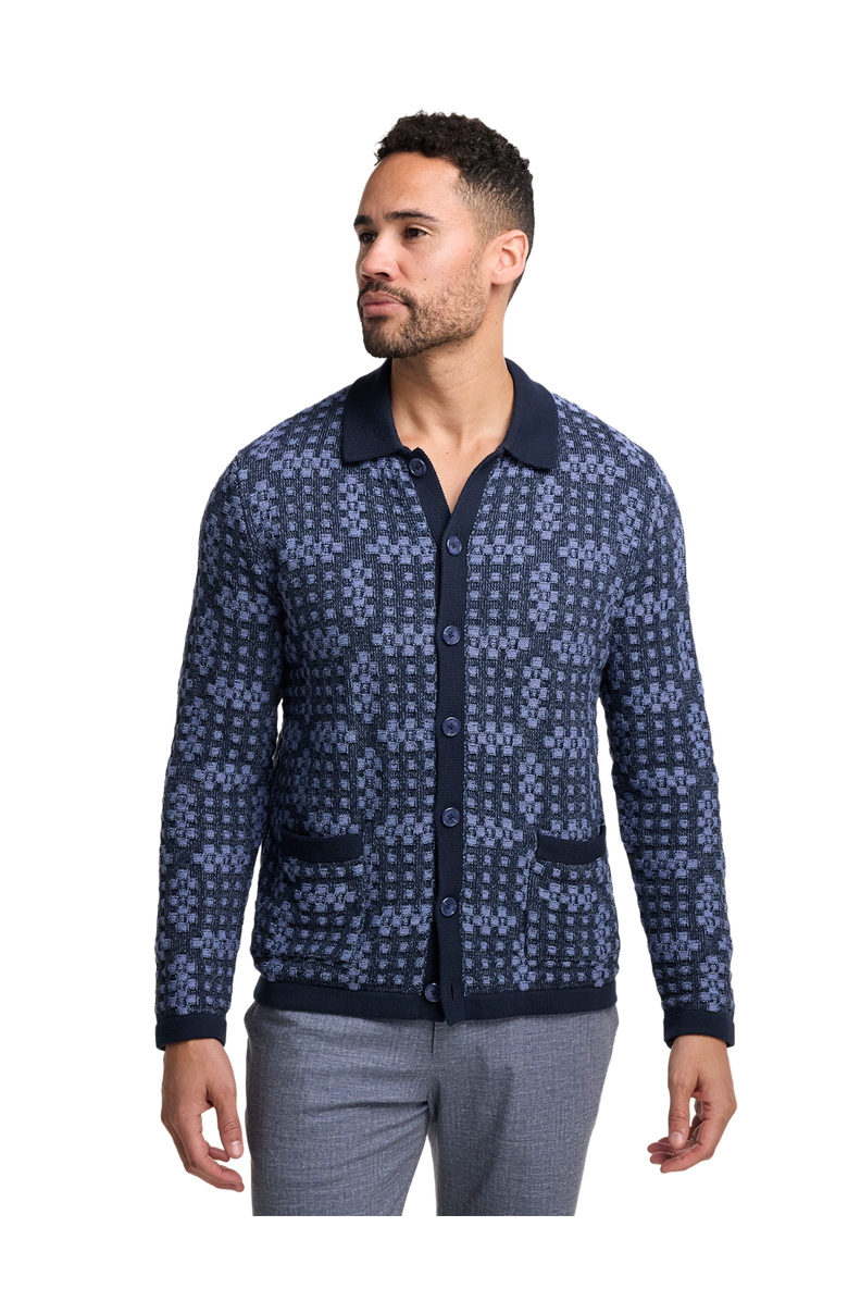 Paul Fredrick Cotton Button Front Polo Long Sleeve, Alternate, color, Navy