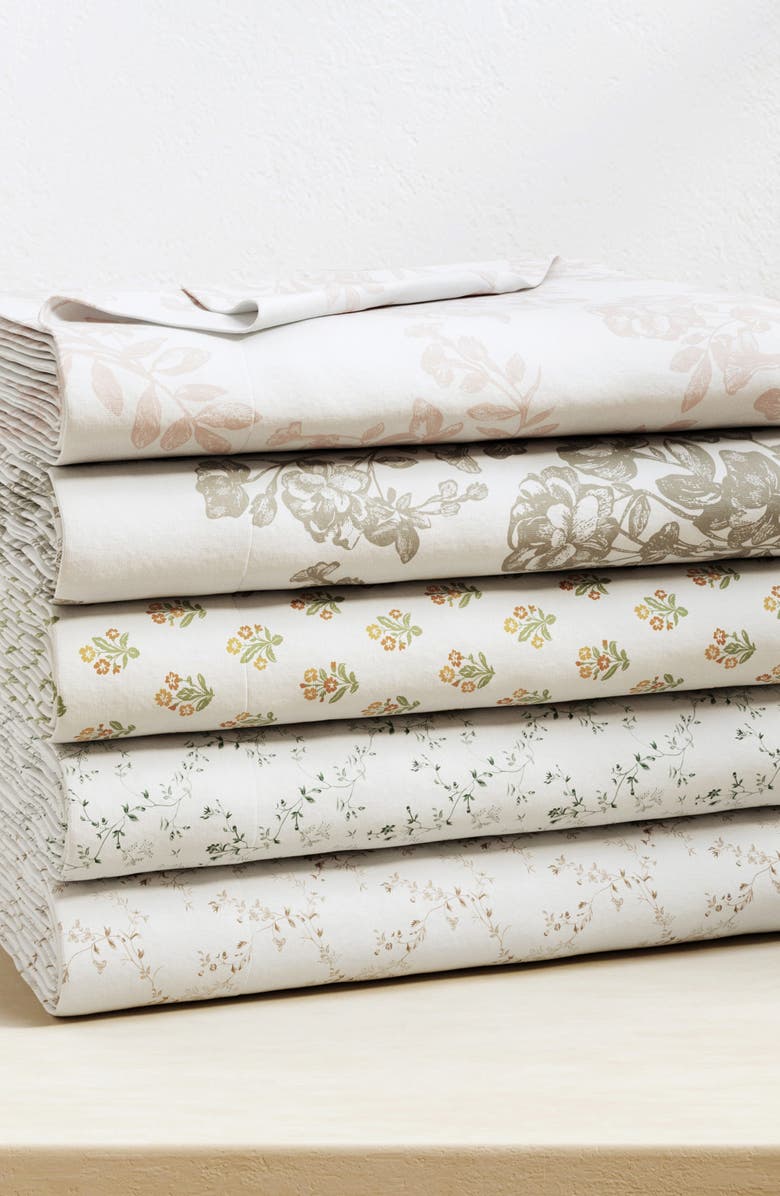 Woven & Weft Turkish Cotton Flannel Winter Floral Sheet Set, Alternate, color, Toile - Grey