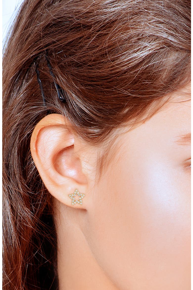 Kids' Cubic Zirconia Open Star Stud Earrings, Alternate, color, GOLD