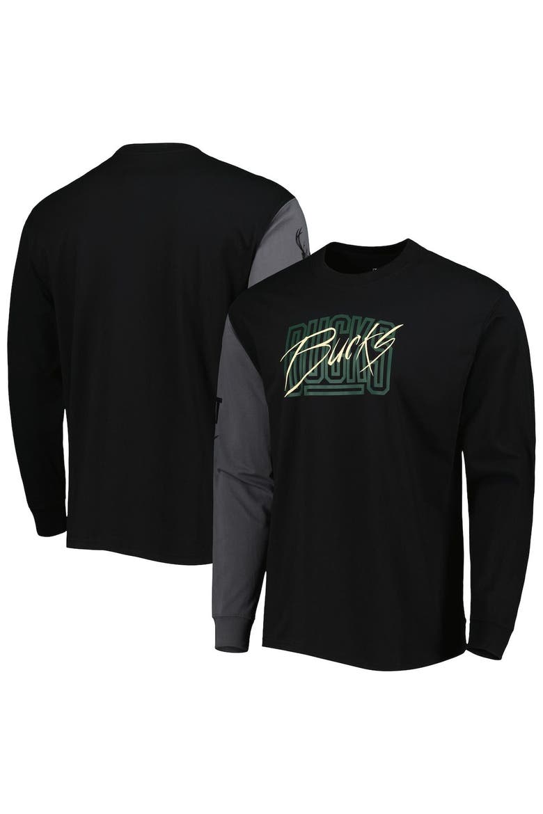Men's Nike Black Milwaukee Bucks Courtside Versus Flight MAX90 Long Sleeve T-Shirt, Main, color, Black