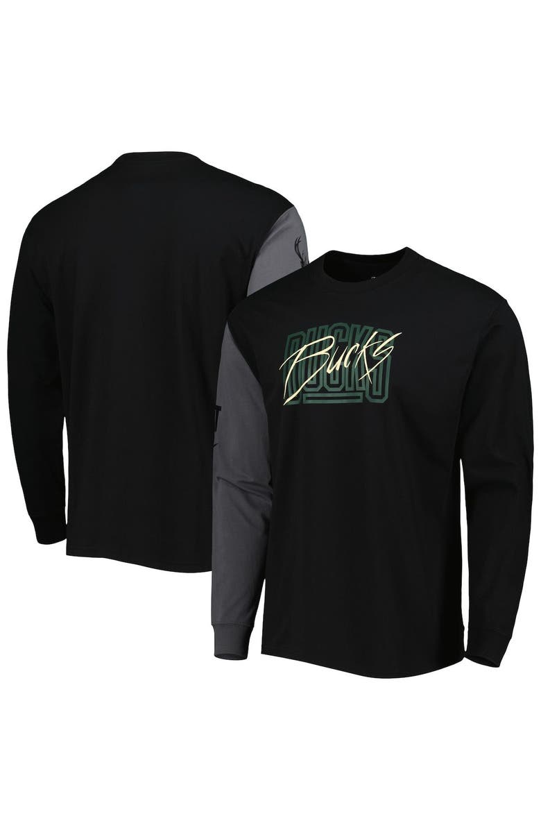 Nike Men's Nike Black Milwaukee Bucks Courtside Versus Flight MAX90 Long Sleeve T-Shirt, Main, color, Black