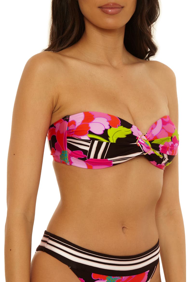 Bougainvillea Bandeau Bikini Top, Alternate, color, BLACK MULTI