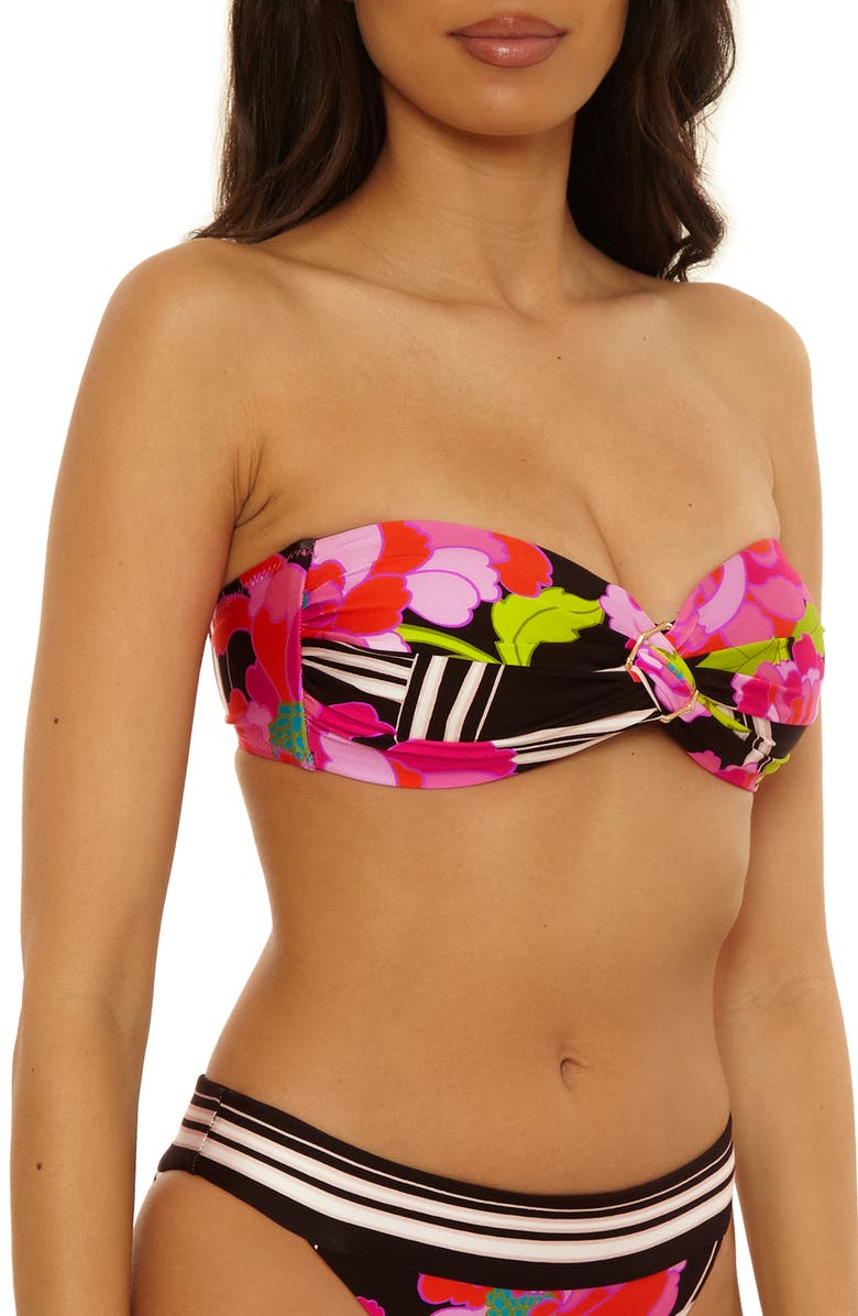 Trina Turk Bougainvillea Bandeau Bikini Top, Alternate, color, Black Multi